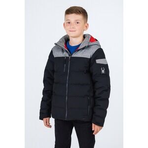 Spyder Kids Size 18 Puffer Jacket Black Gray Full Zip‎ Hooded Winter Coat